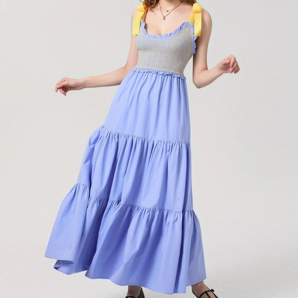 Dreamscape Tiered Blue-Yellow Maxi Dress - Picture 2 of 11